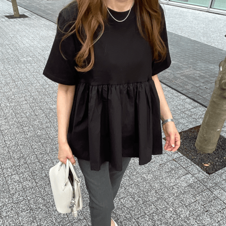 Cotton flare pullover (black)