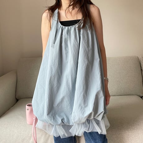 Balloon chiffon mini onepiece(Blue)