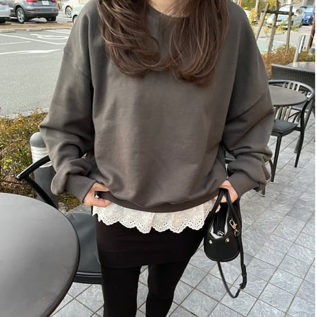 Layered lace sweat(Charcoal gray)