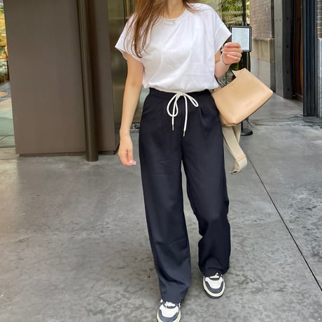 Layered wide pants(Navy)