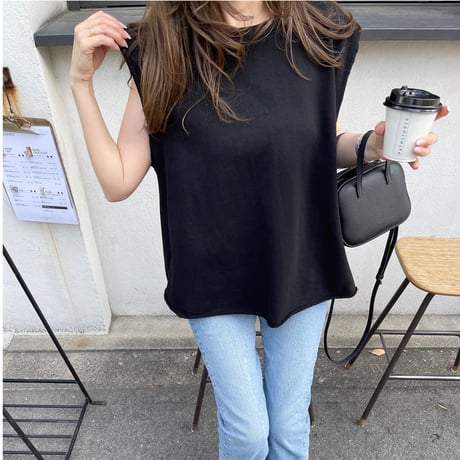 Tuck flare sweat tops(Black)