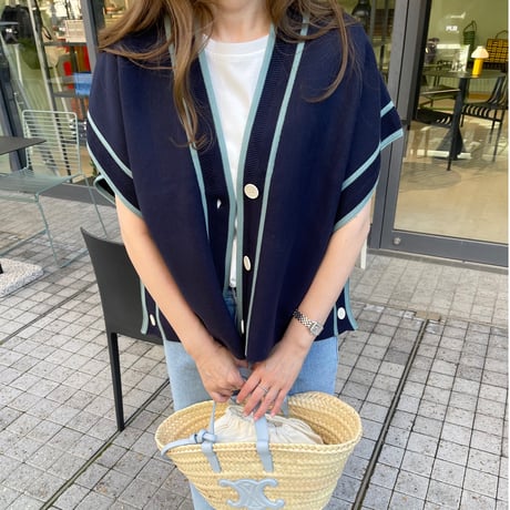 Piping knit cardigan(Navy)