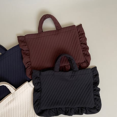 【In the morning】QUILTED RUFFLED BAG (Brown)
