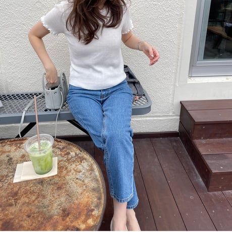 Mellow piping half knit(White)