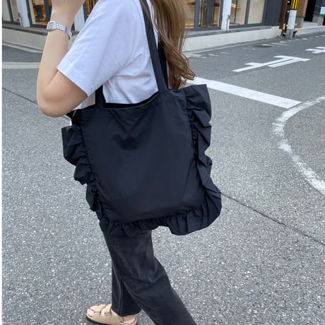 Frill tote bag(Black)