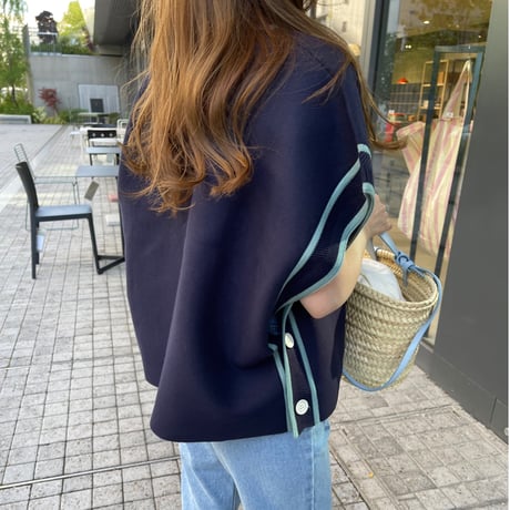 Piping knit cardigan(Navy)