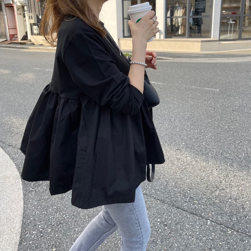 Volume flare gather tops (ブラック) | K