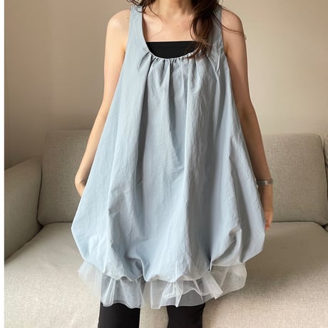 Balloon chiffon mini onepiece(Blue)