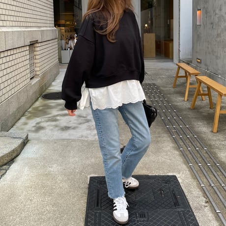 Cotton lace layered sweat(Black)