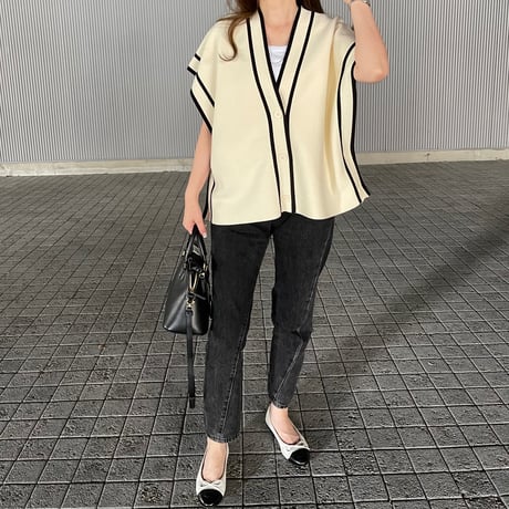 Piping knit cardigan(Ivory)