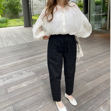 Linen taperd pants(Black)
