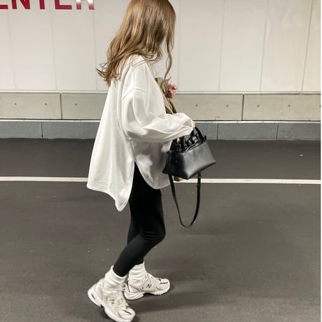 Sideslit long t-shirts(White)