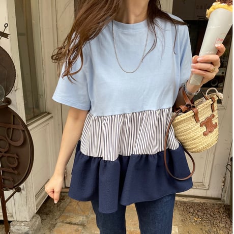 Teard stripe frill tops (Blue)