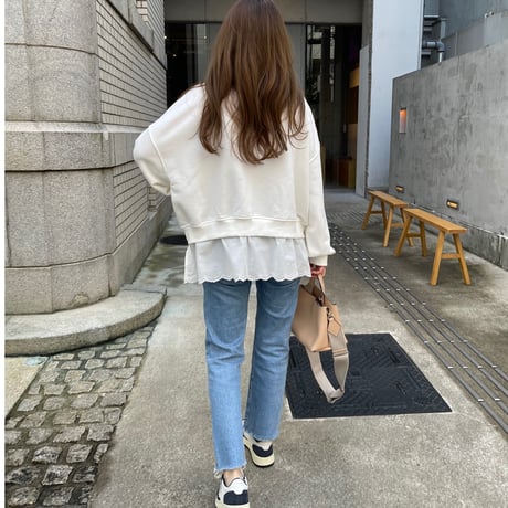 Cotton lace layered sweat(White)