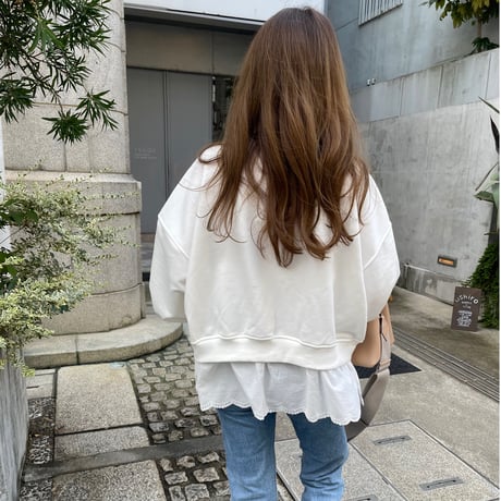 Cotton lace layered sweat(White)