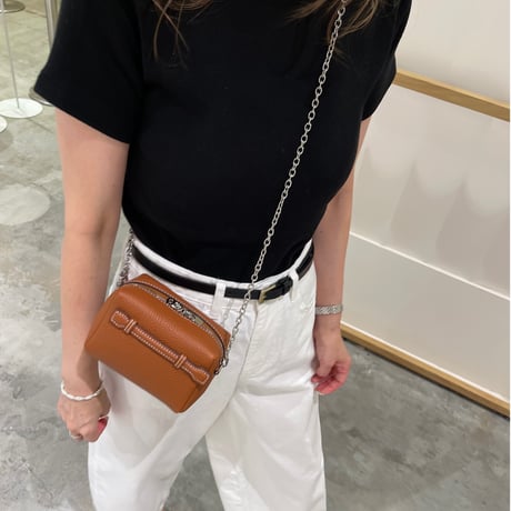Leather mini pochette(Camel)