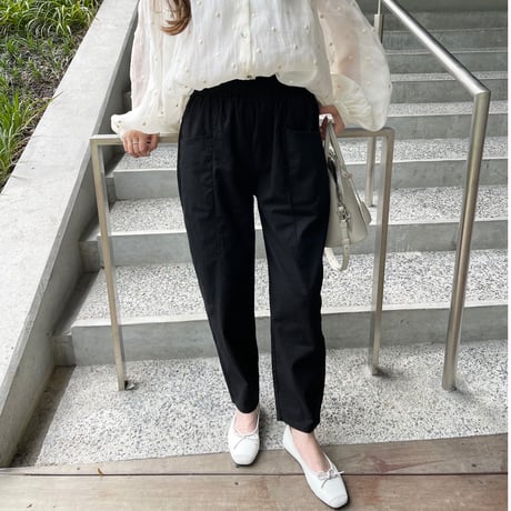 Linen taperd pants(Black)