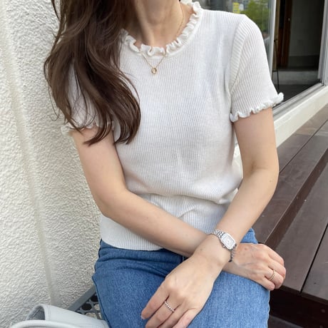 Mellow piping half knit(White)