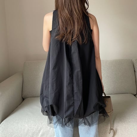 Balloon chiffon mini onepiece(Black)