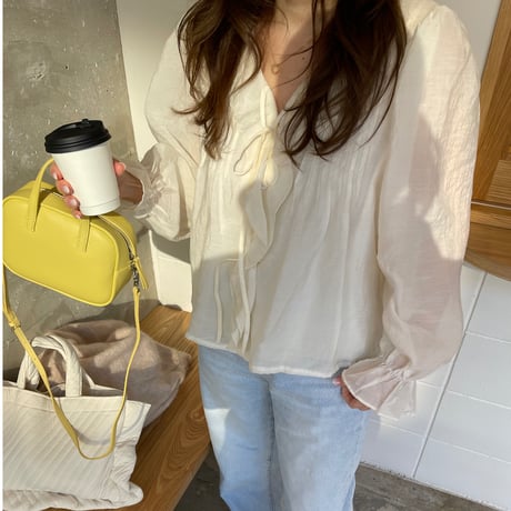 Sheer frill blouse(Ivory)