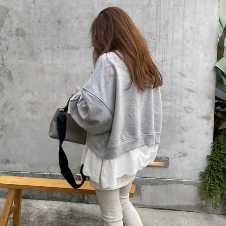 Cotton lace layered sweat(Gray)