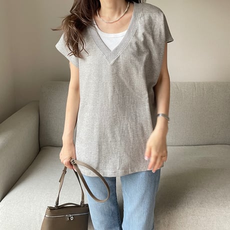 V-neck sweat vest(Gray)
