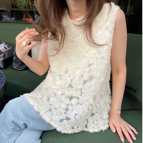 【6月再販】Flower tulle lace tops