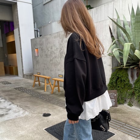 Cotton lace layered sweat(Black)