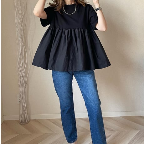 Cotton flare pullover (black)