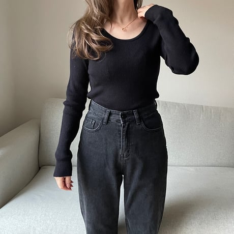 Round neck rib knit(Black)