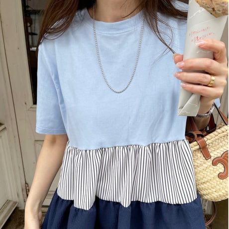 Teard stripe frill tops (Blue)