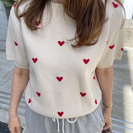 Heart knit (Ivory×red)