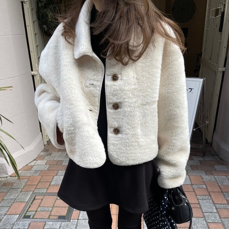 Boa cocoon sleeve jacket(Ivory)