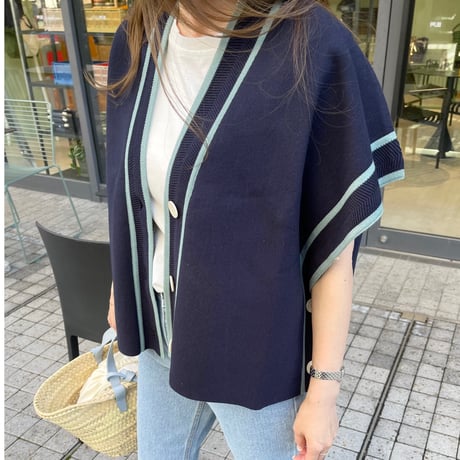 Piping knit cardigan(Navy)