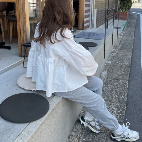 Balloon sleeve teard blouse(White)