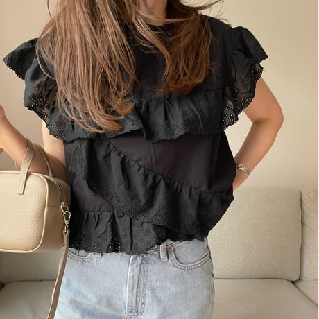 Sailor lace blouse(Black)