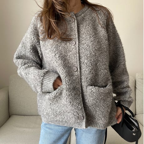 Bouclé knit cardigan(Gray)