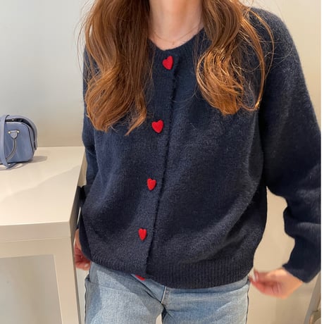 Heart button cardigan(Navy)