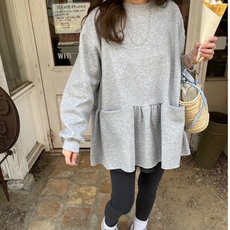 Wide pocket sweat tops(Gray)