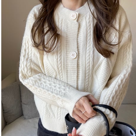 Argyle knit cardigan(Ivory)