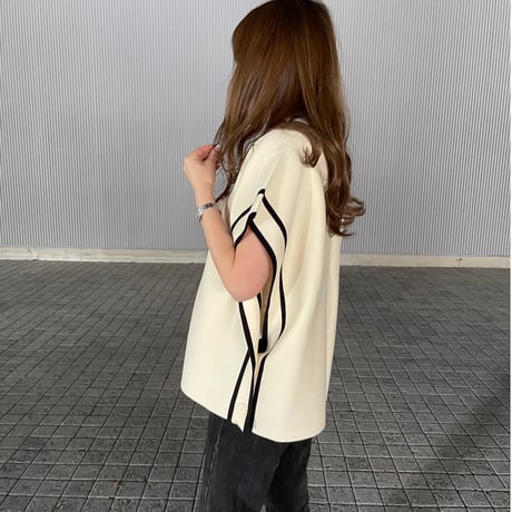 Piping knit cardigan(Ivory)