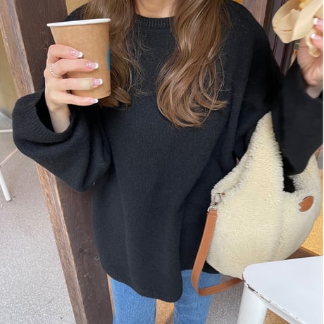 Over size wool knit(Black)