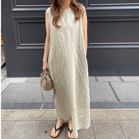 Stripe tuck onepiece(Beige)