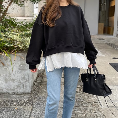 Cotton lace layered sweat(Black)