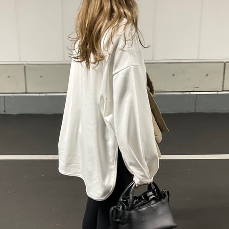 Sideslit long t-shirts(White)
