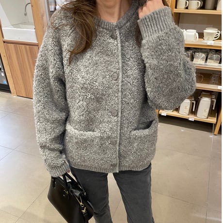 Bouclé knit cardigan(Gray)