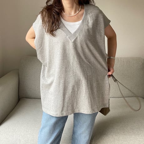 V-neck sweat vest(Gray)