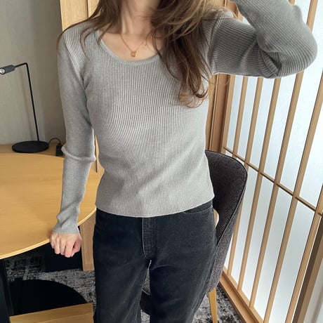 Round neck rib knit(Gray)