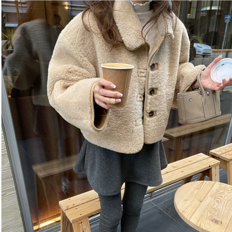 Boa cocoon sleeve jacket(Camel)