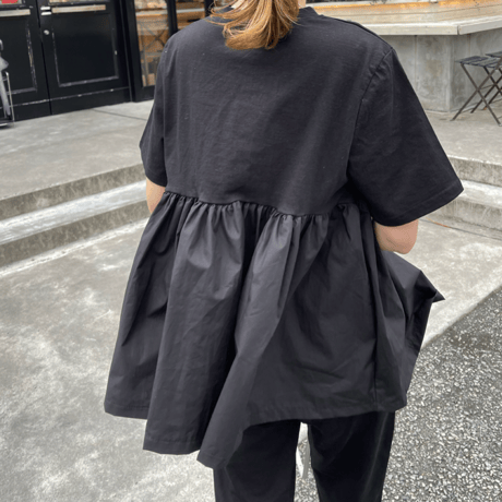 Cotton flare pullover (black)